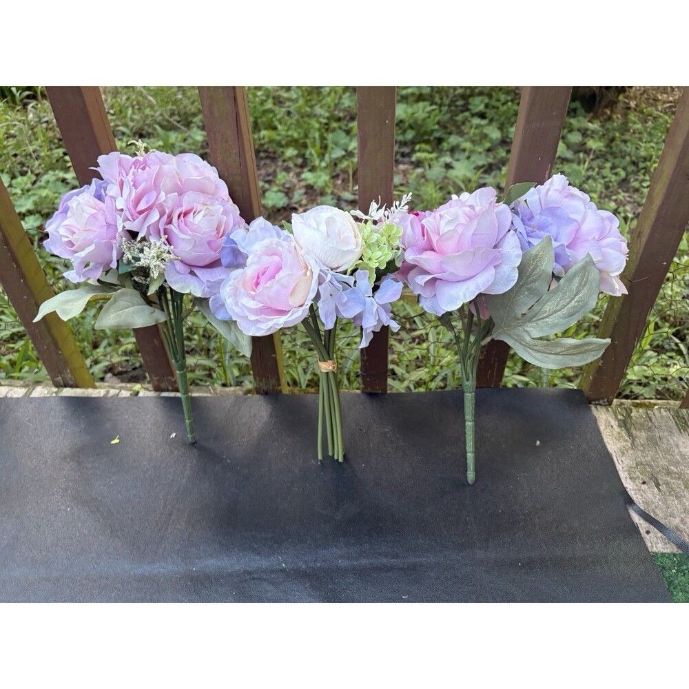 3 Bouquets Artificial Peony Silk Flowers Arrangement Bouquet - Lilac, Pink,white